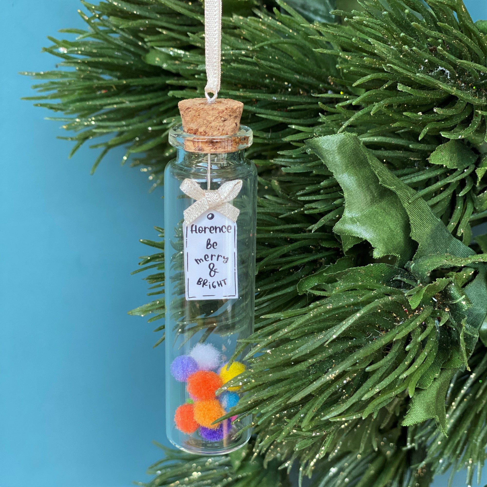 Pom Pom Merry And Bright Glass Christmas Decoration