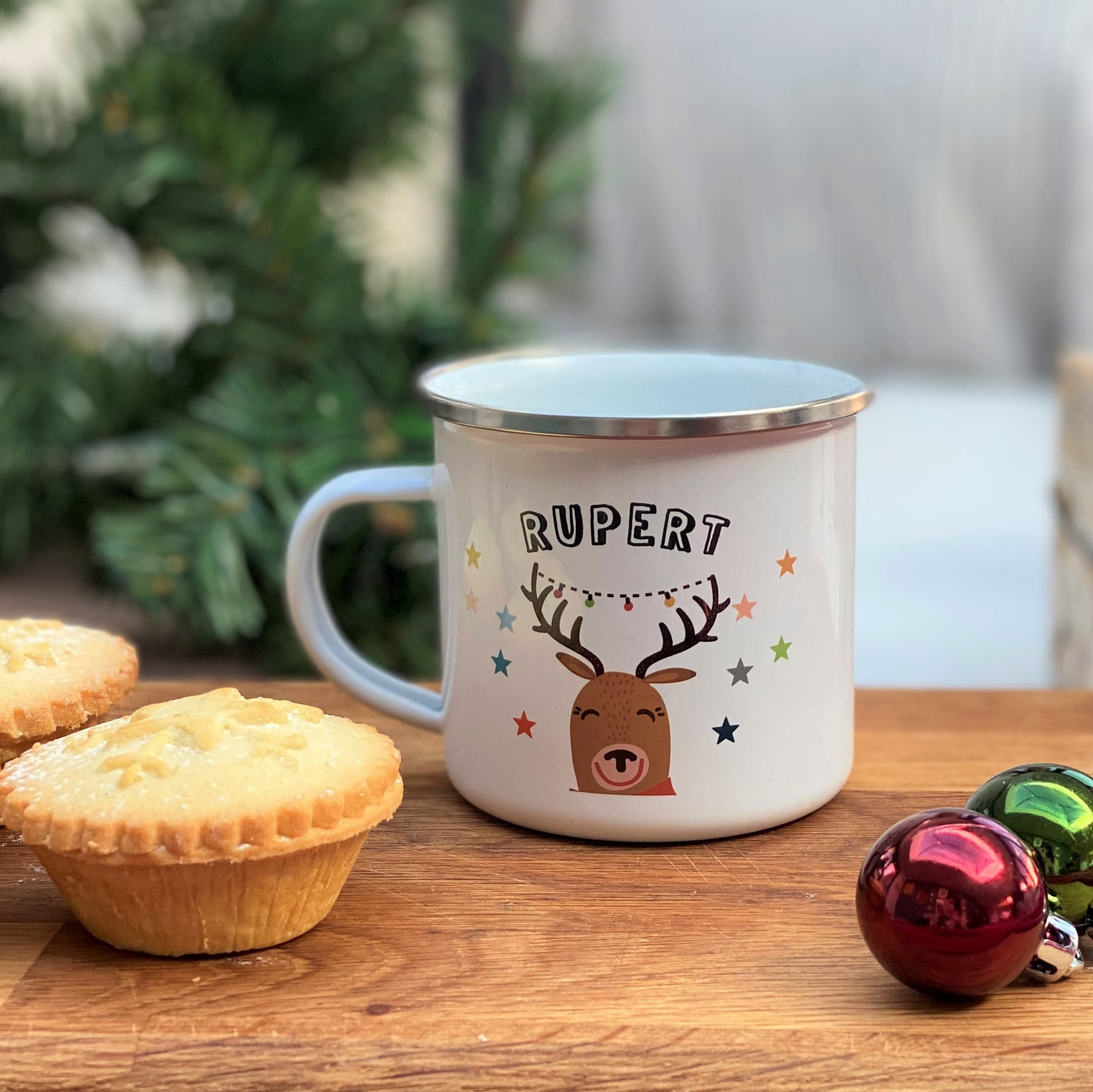 Christmas Enamel Mug with Reindeer