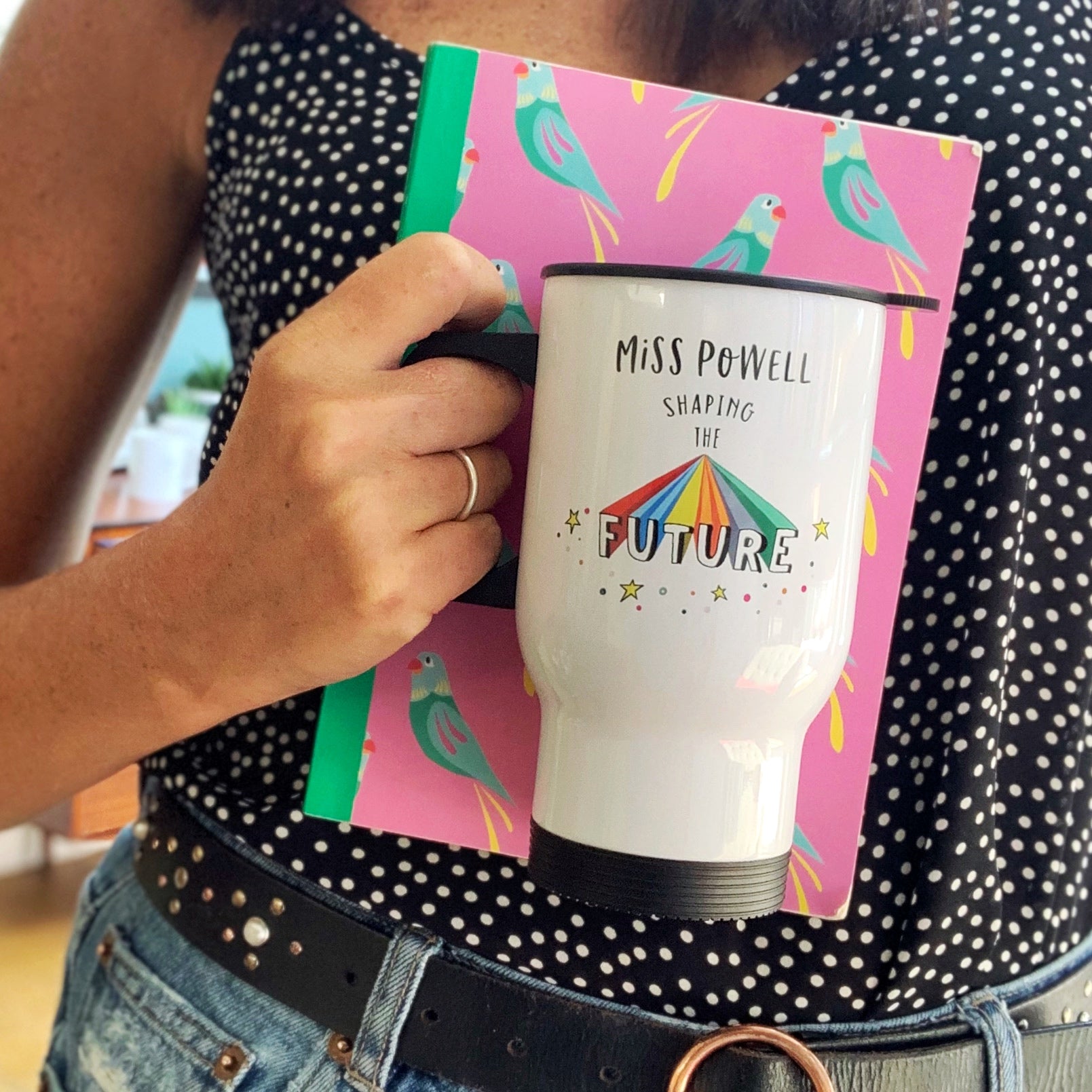 Teacher Travel Mug - Shaping The Future Rainbow Design - Hendog Designs