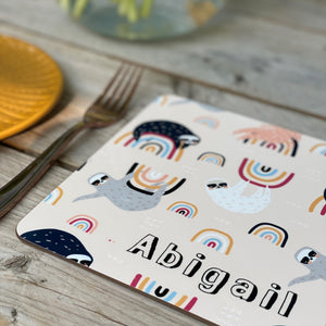 Sloths & Rainbows Personalised Placemat