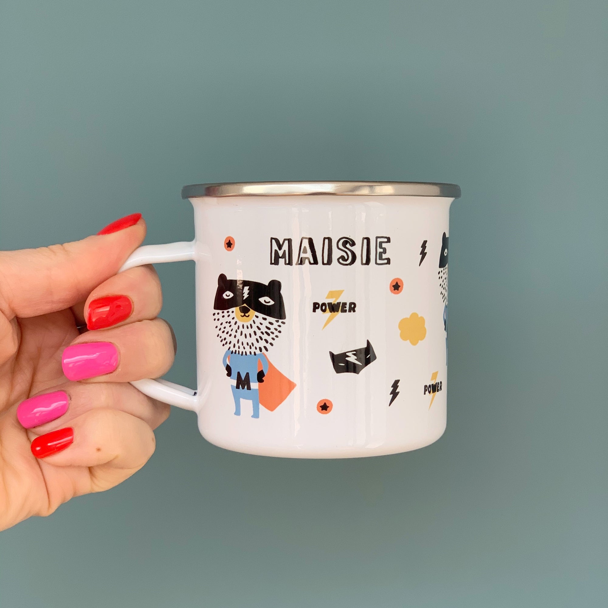 Superhero Personalised Enamel Mug