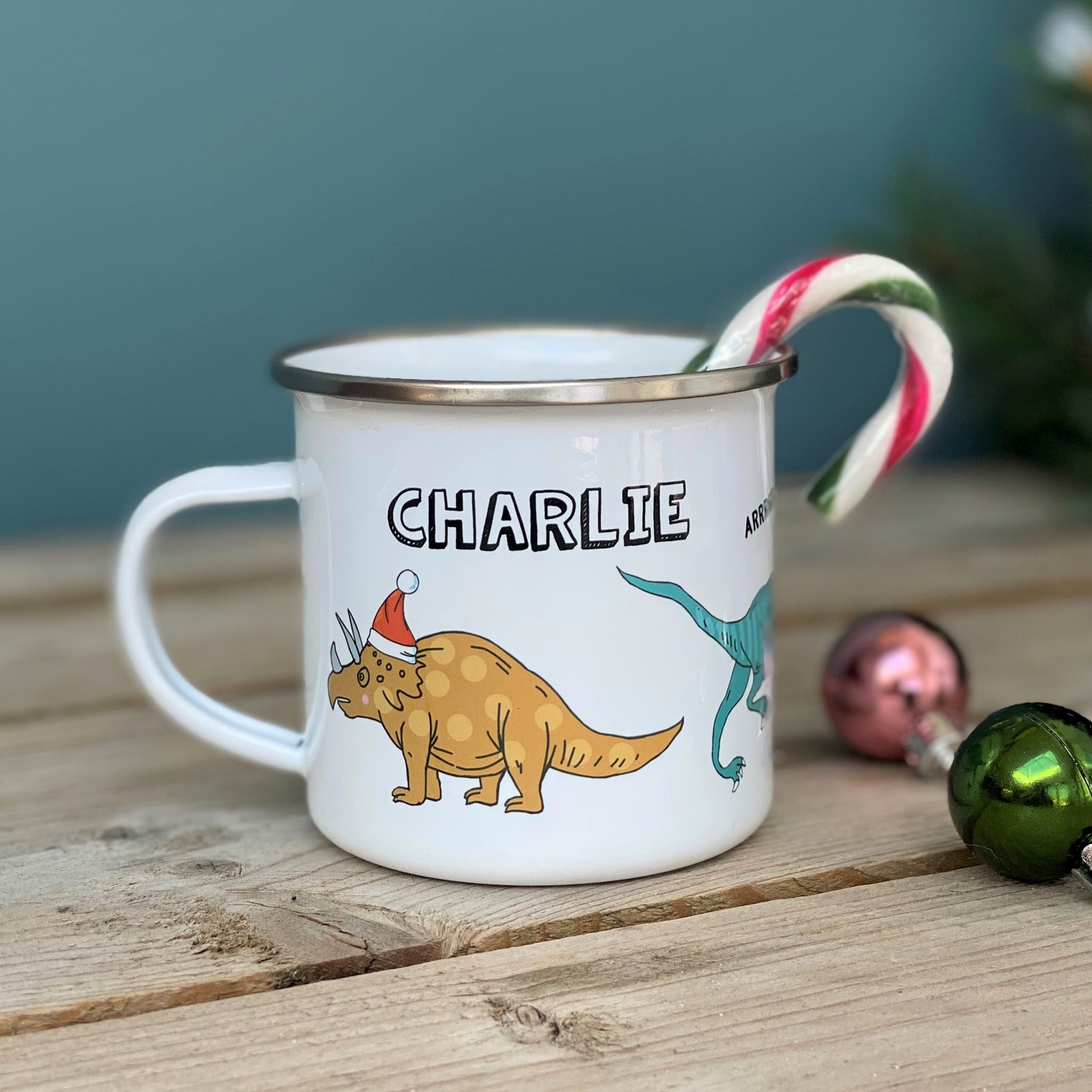 Christmas Dinosaur Enamel Mug